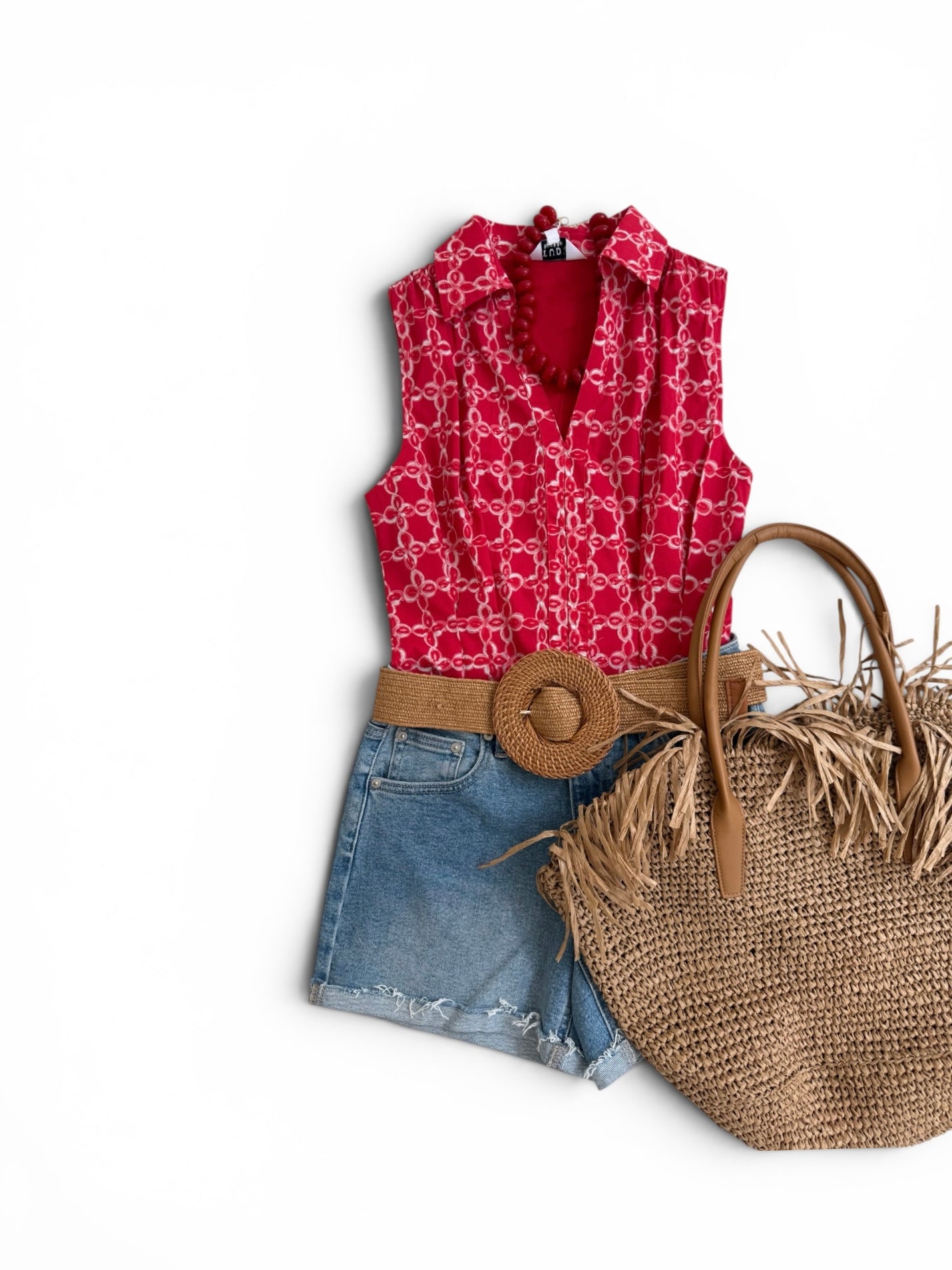 Red Pleated Waist Poplin Top