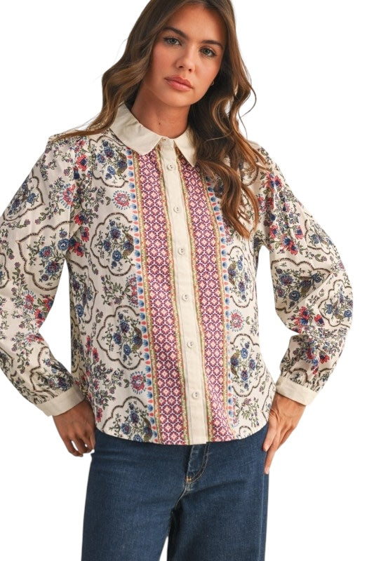 Mixed Florals Center Banded Top