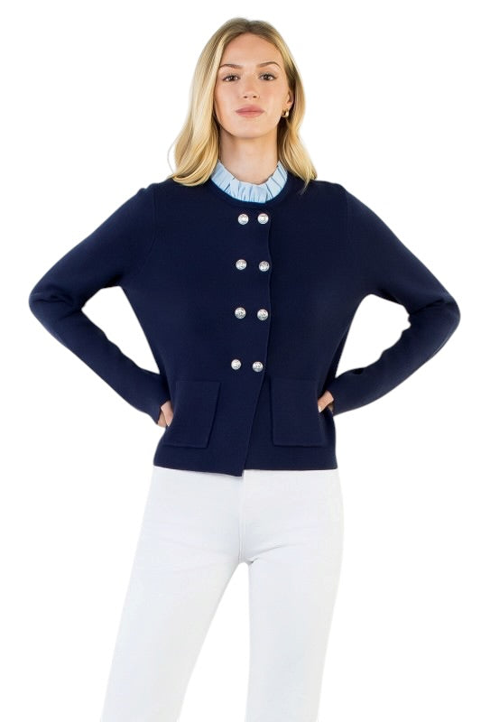 Navy Ruffle Layered Cardigan