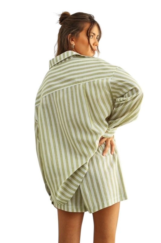 Sage Stripe Cotton Set