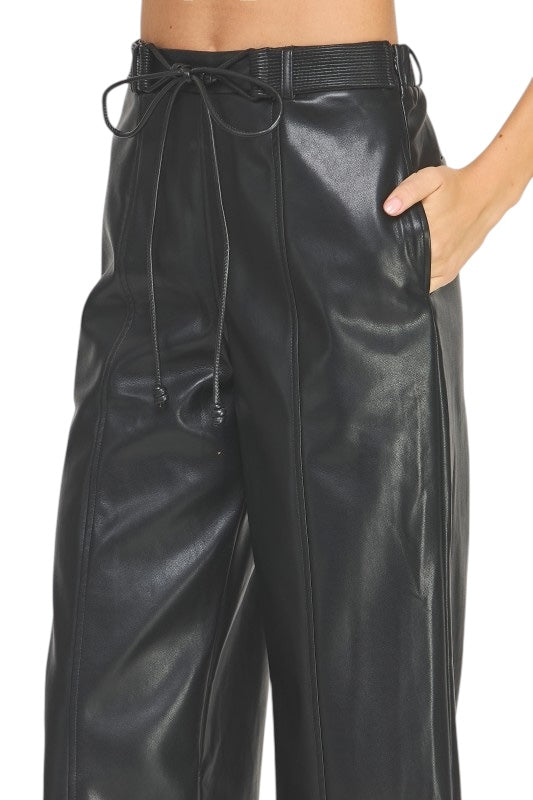 Quilted Belt Leather Pant- 2 Colors