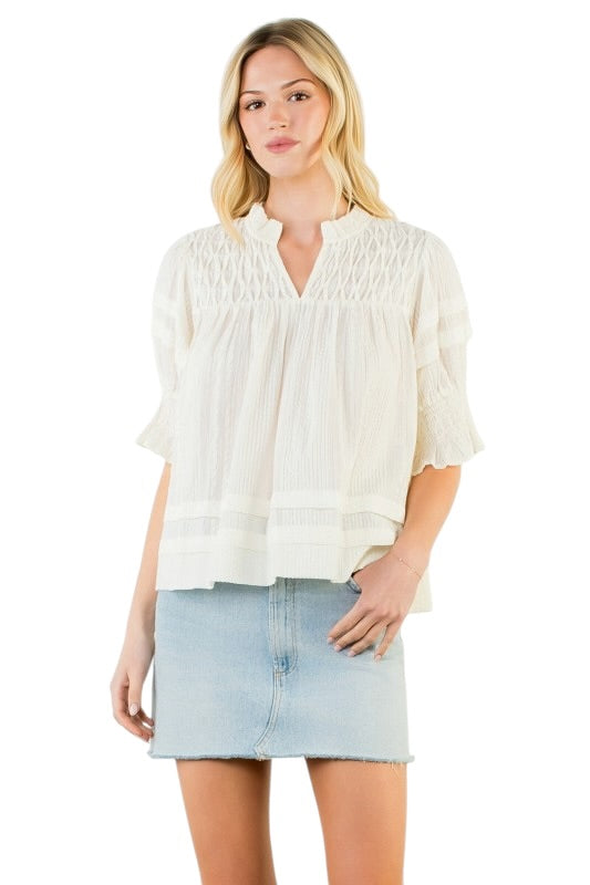 Pintuck Top in Cream