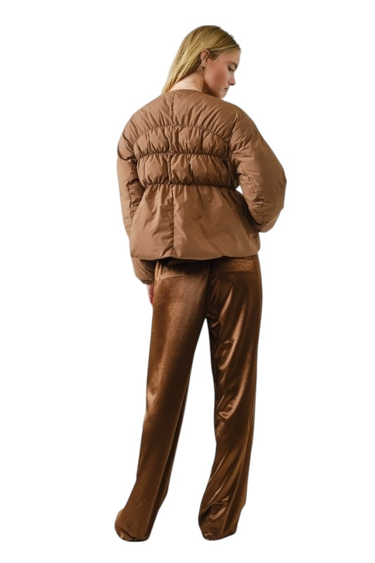 Tie Front Puffer Jacket- 2 Colors