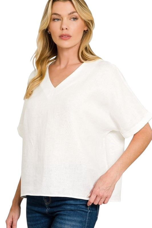 Linen V Neck Top- 4 Colors