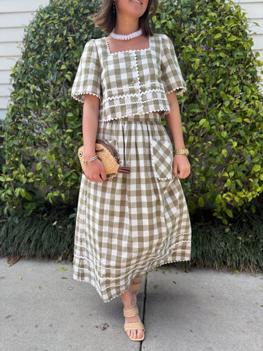 Sage Gingham Top