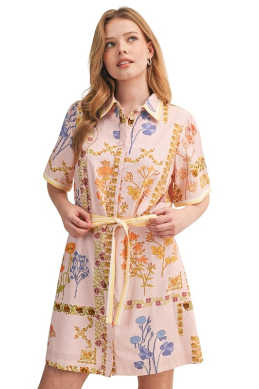 Light Pink Floral Shirt Dress