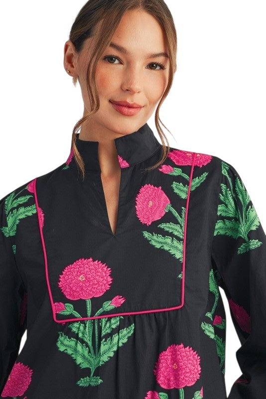 Black & Pink Marigold Midi