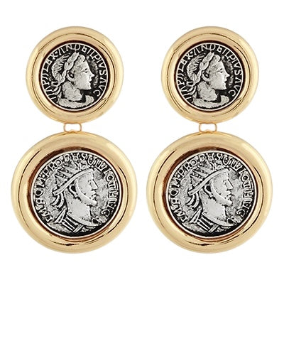 Double Drop Coin Earring- 2 Colors