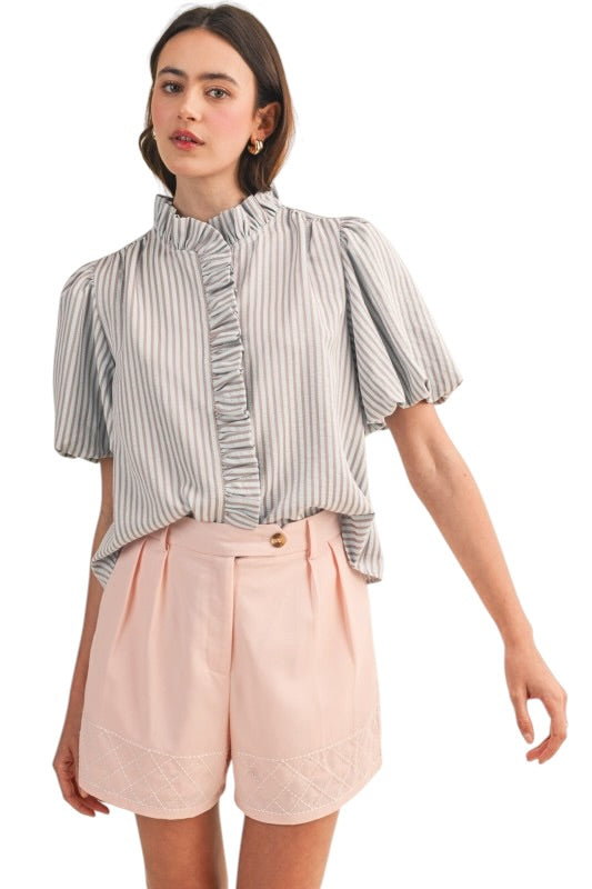 Ruffle Front Blouse - 4 Colors