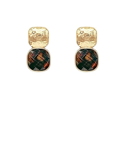 Gold Square Tortoise Drop Earrings