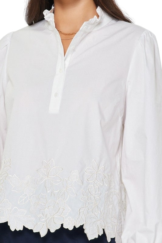 Embroidered Hem Poplin Top