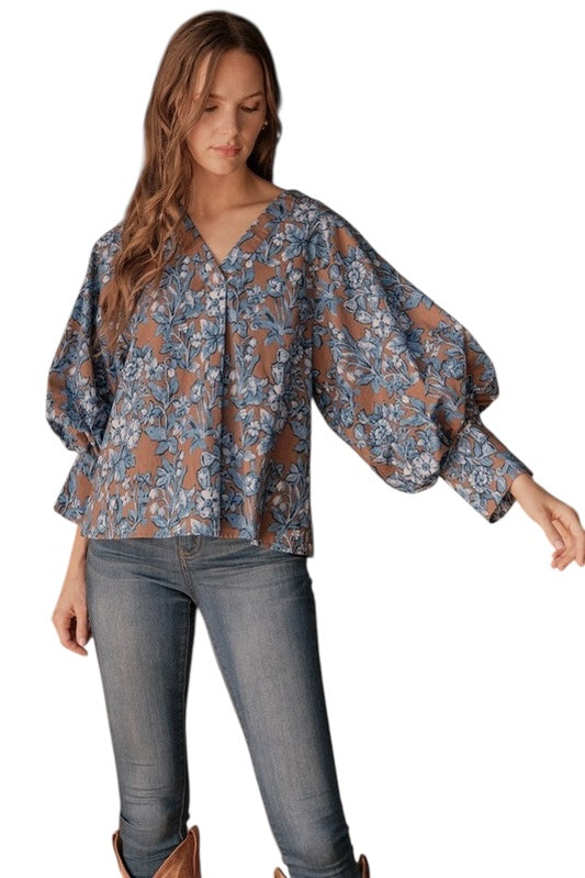 Mocha Floral Poplin Top