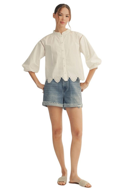 Scallop Hem Eyelet Top