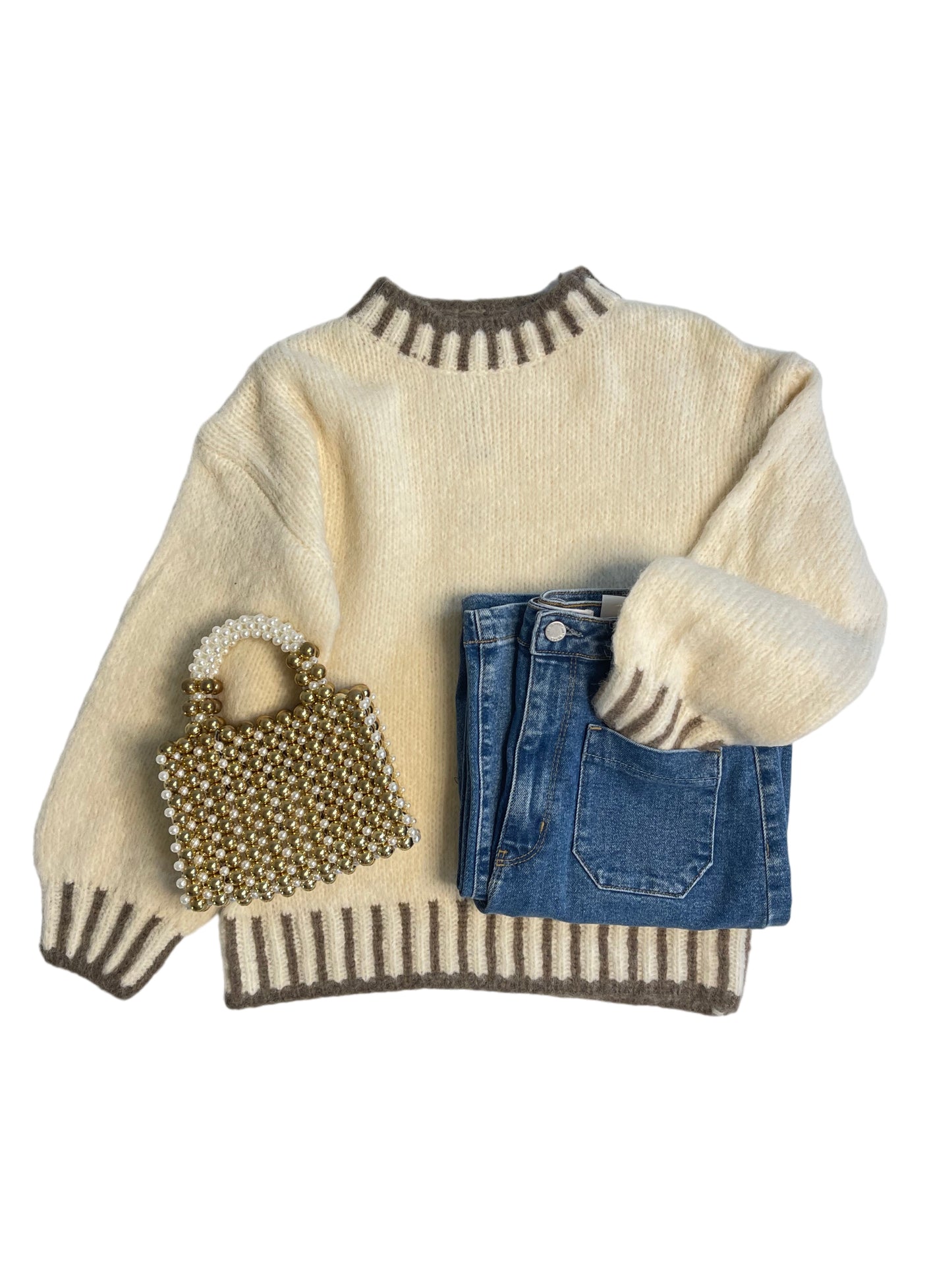 Cream & Brown Eyelash Sweater