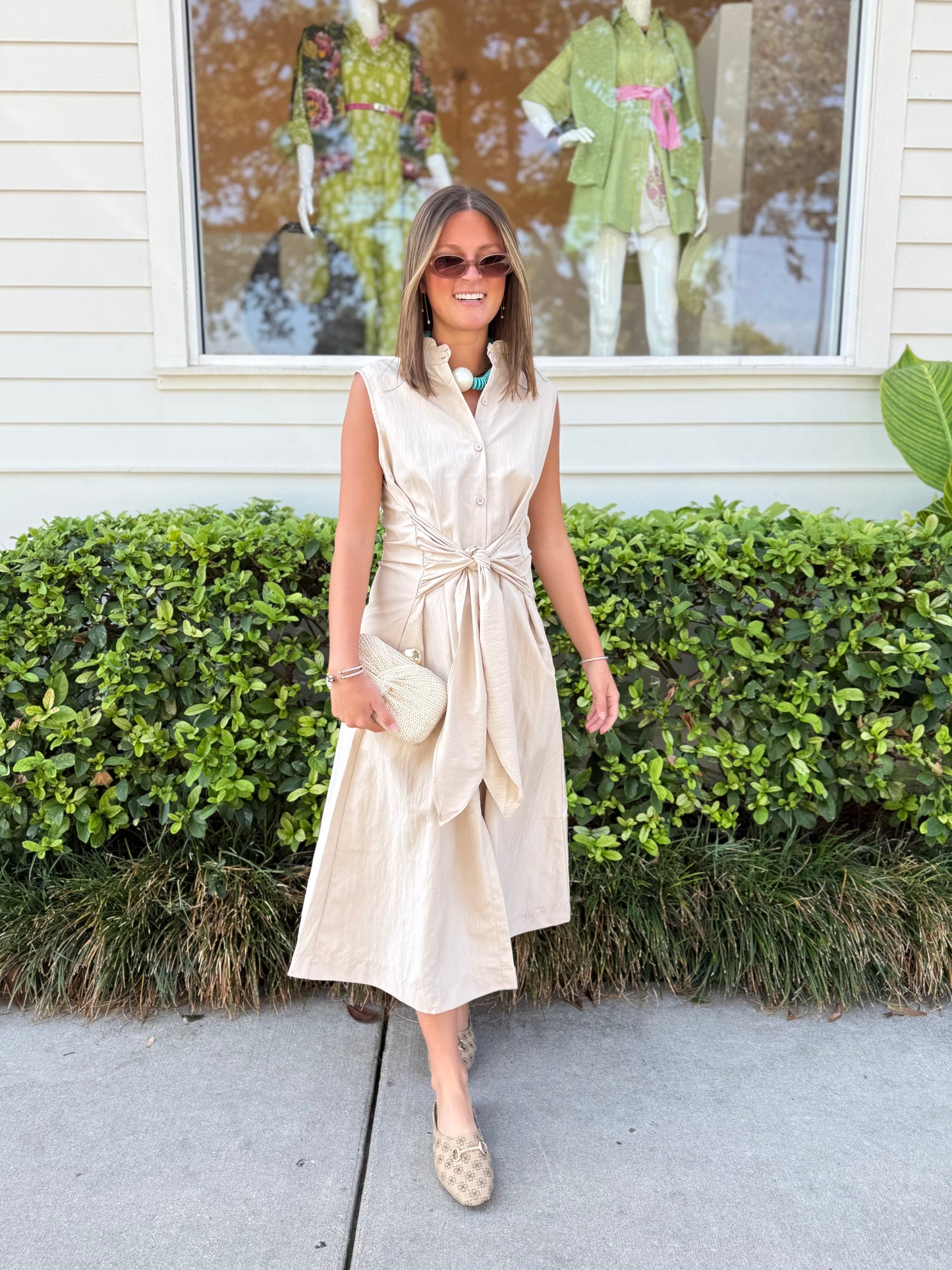 Taupe Tie Waist Midi