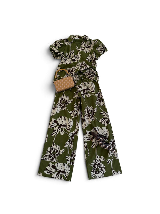Olive Florals Split Neck Top