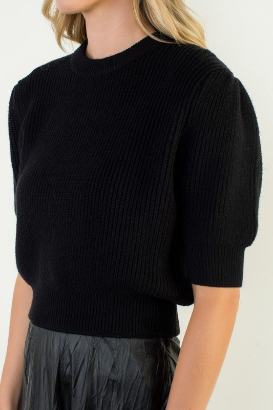 Black Short Sleeve Knit Top