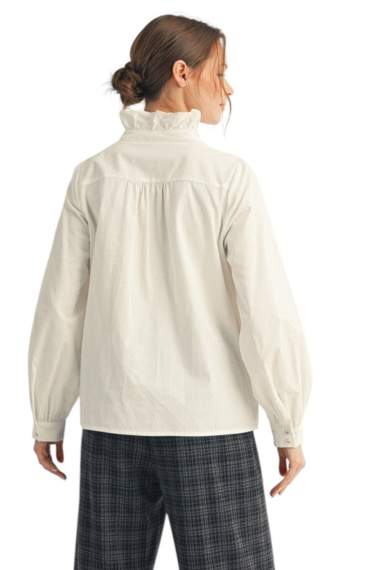 Ruffle Front Poplin Blouse- 3 Colors !!