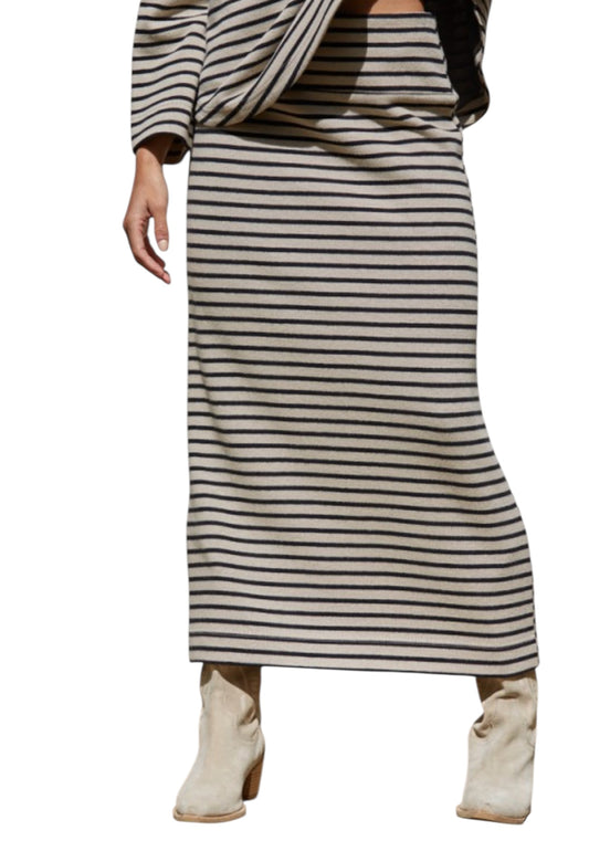 Black & Taupe Stripe Knit Midi Skirt