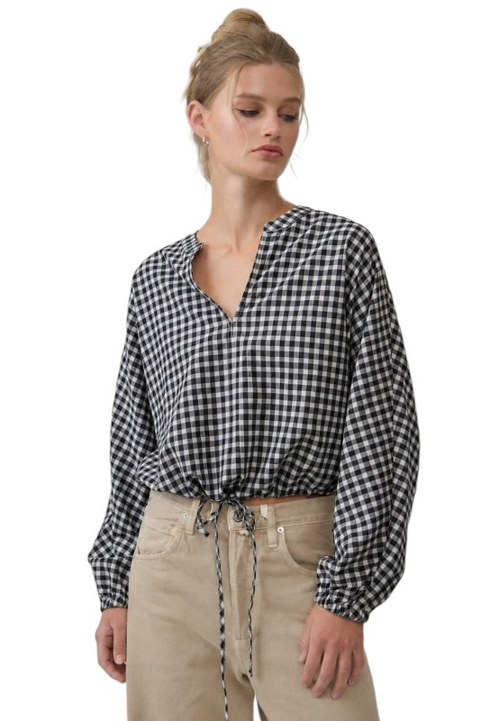Gingham Drawstring Blouse- 2 Colors