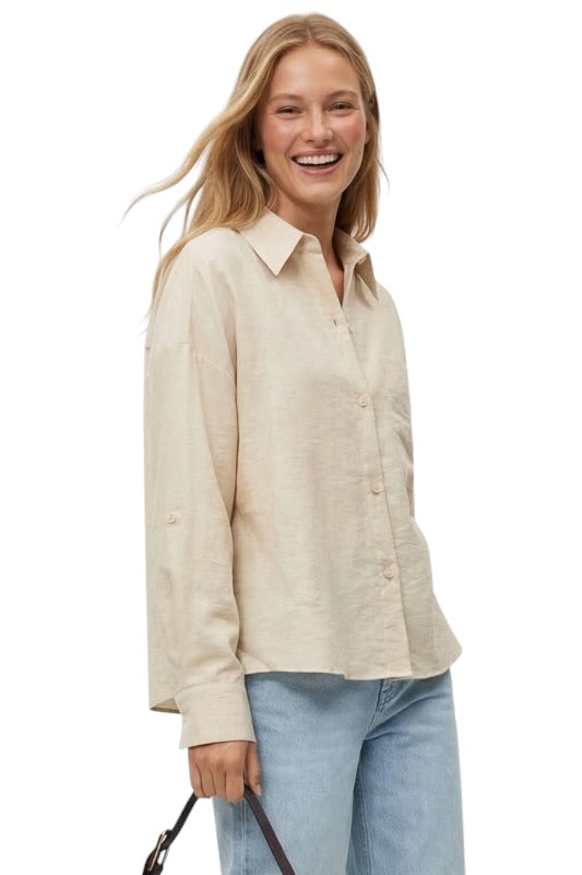 Linen Blend Rolled Sleeve Top- 3 Colors