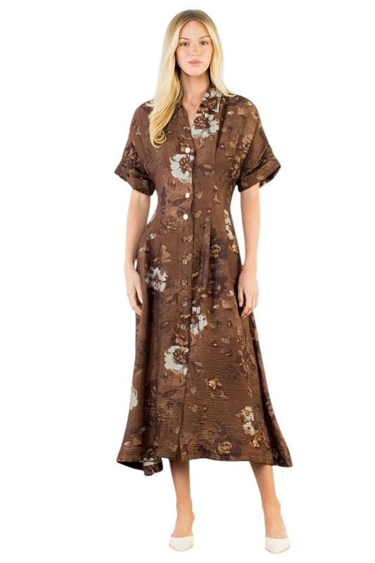 Chocolate Floral Pleated Midi