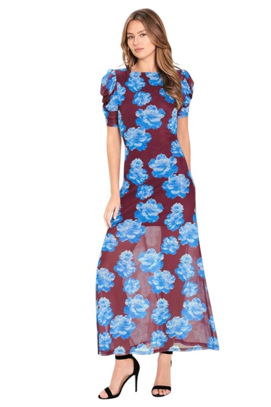 Maroon & Blue Mesh Midi