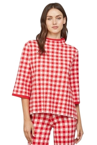 Bella Bell Sleeve Sweater in Red Gingham