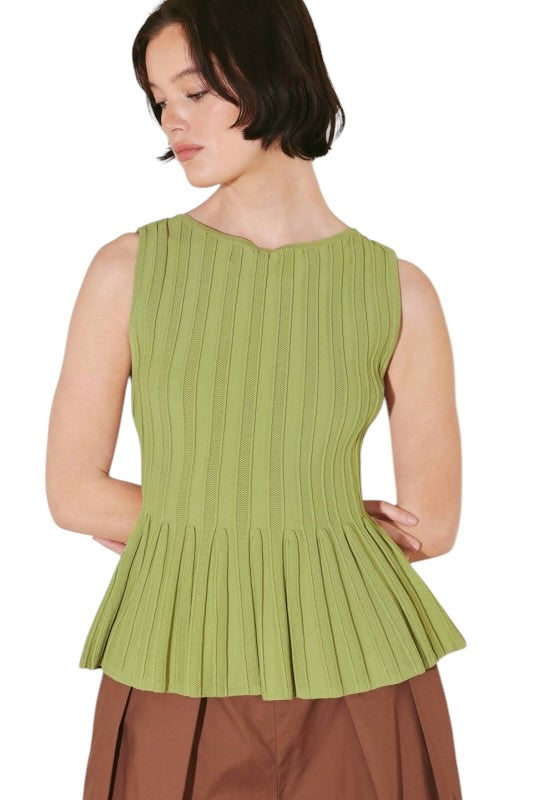 Sleeveless Knit Peplum Top in Citron