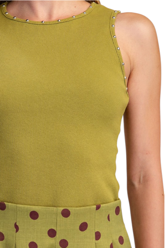 Stud Detail Tank in Olive