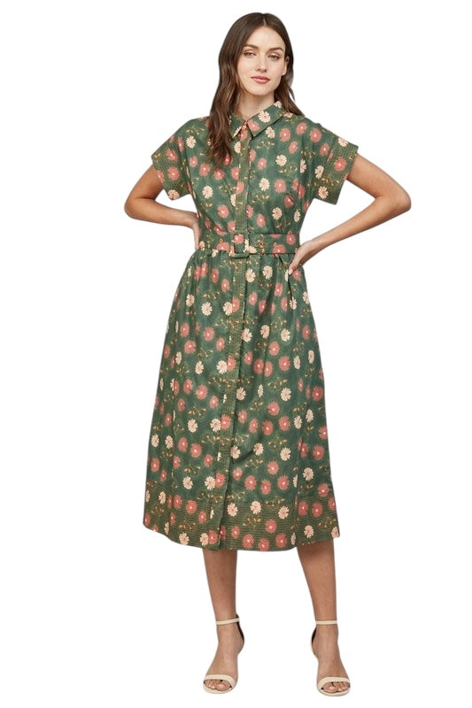 Green Daisy Shirt Dress