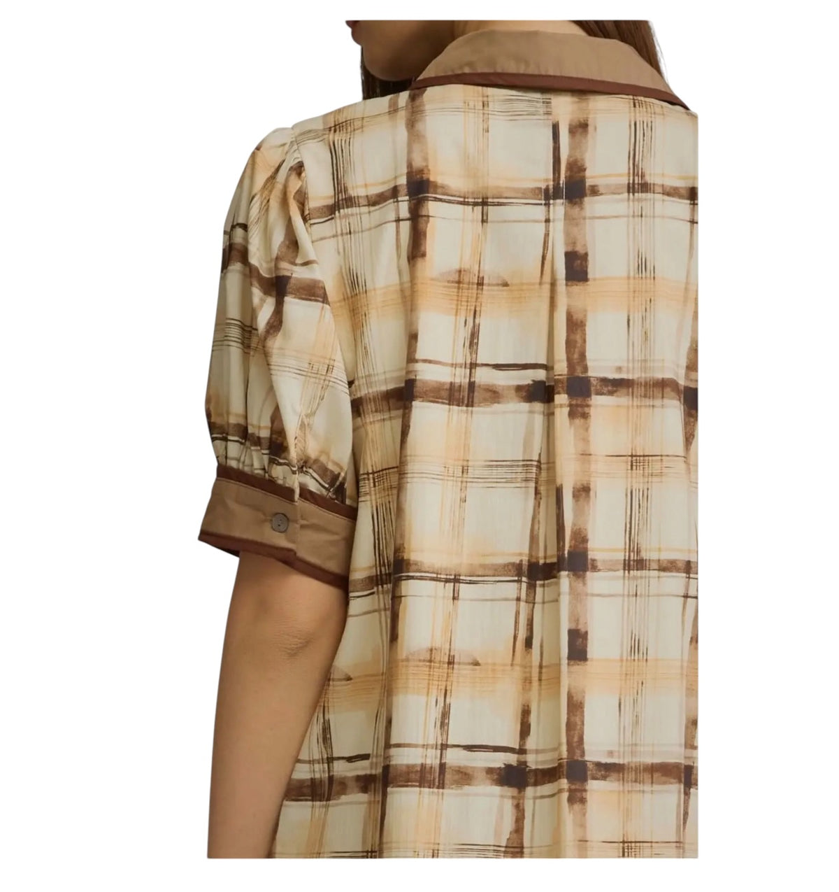 Brown Abstract Plaid Midi