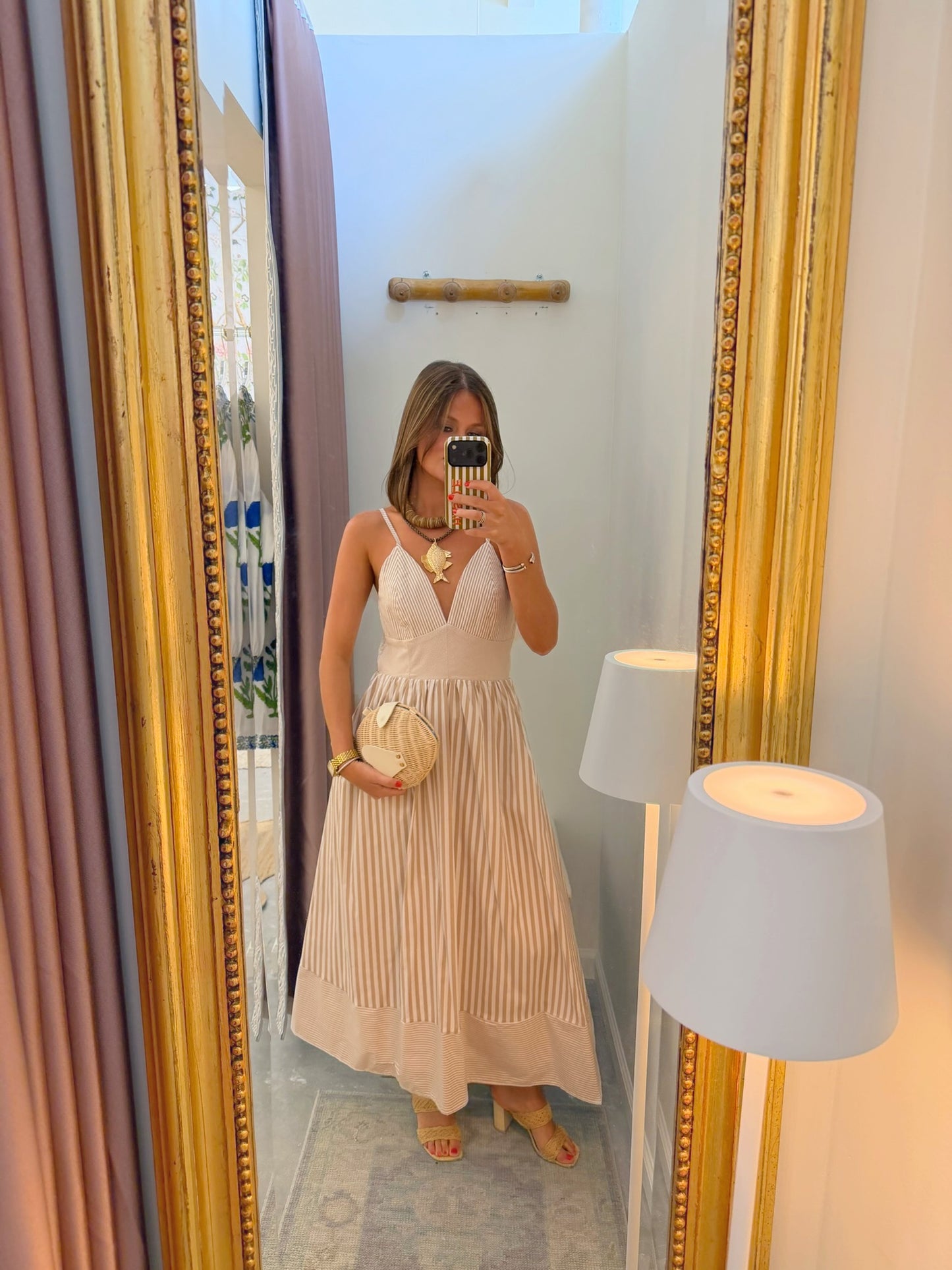 Mixed Stripes Midi in Tan