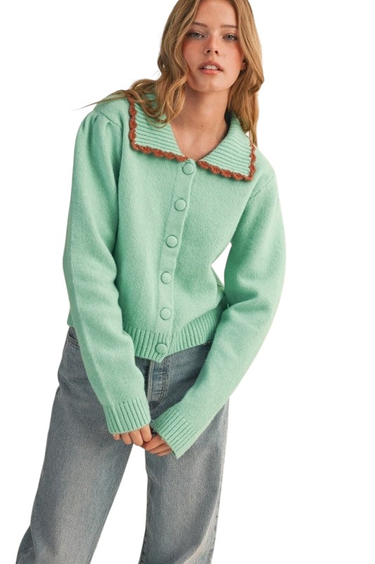 Aqua Scallop Collar Cardigan