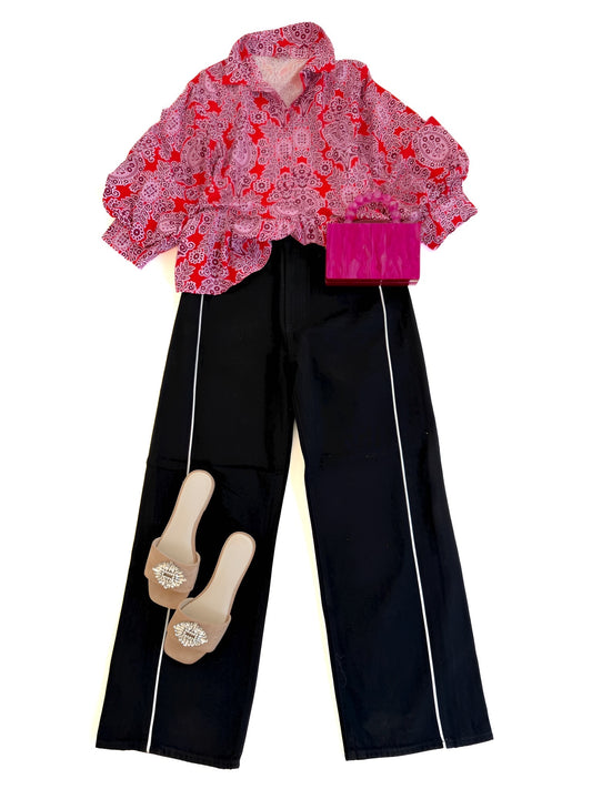 Moroccan Tiles Peplum Top in Red