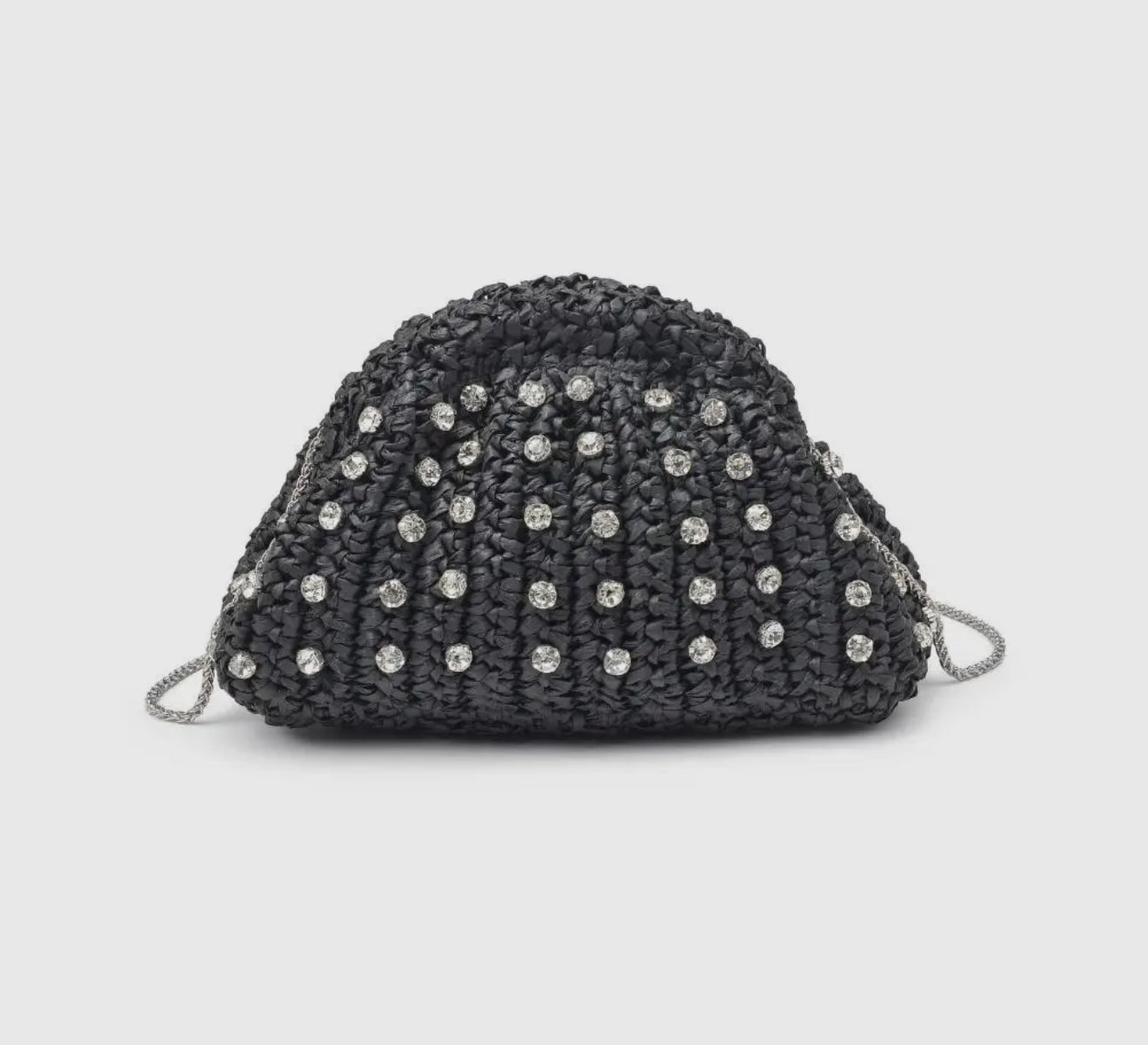 Black Raffia Clutch w/ Stones