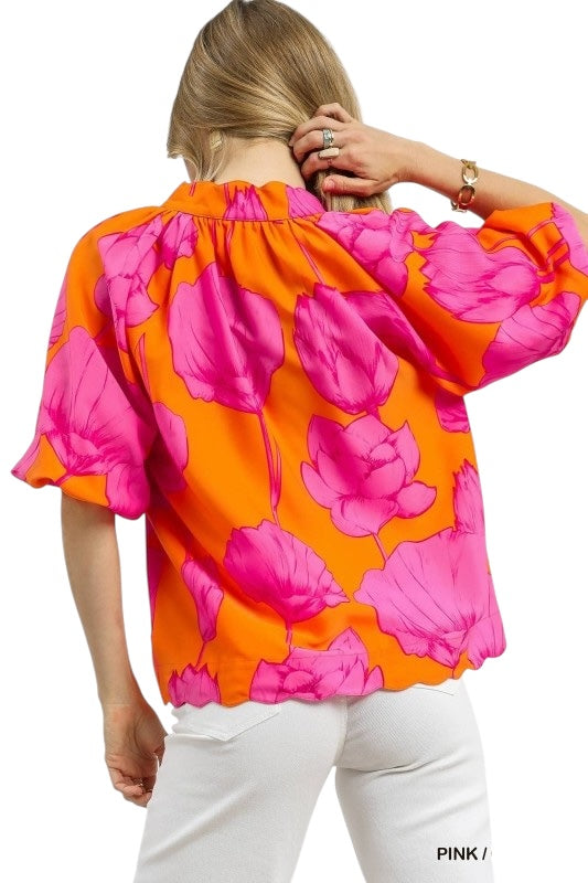 Pink & Orange Tulips Top