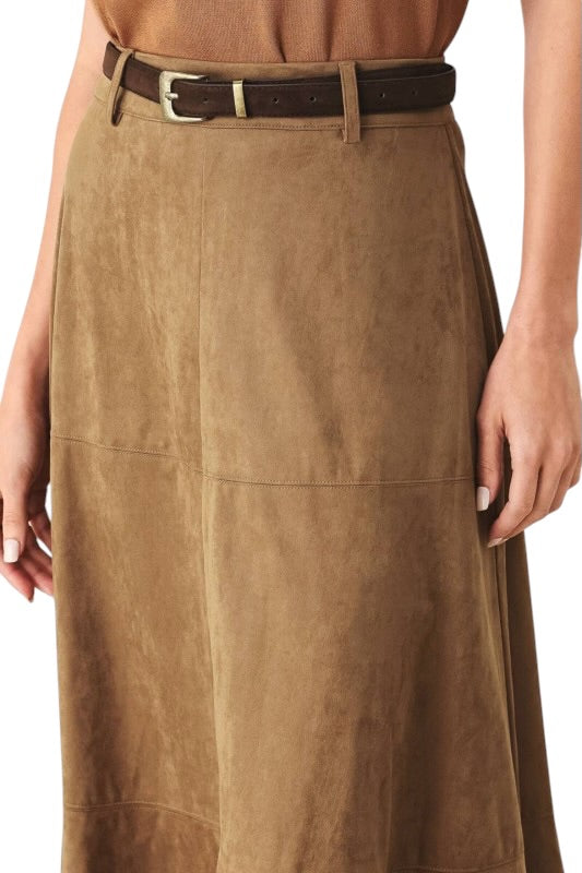 Suede Belted Midi Skirt