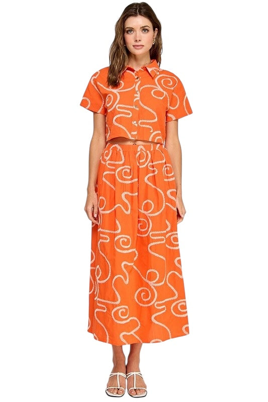 Orange Squiggle Embroidered Set