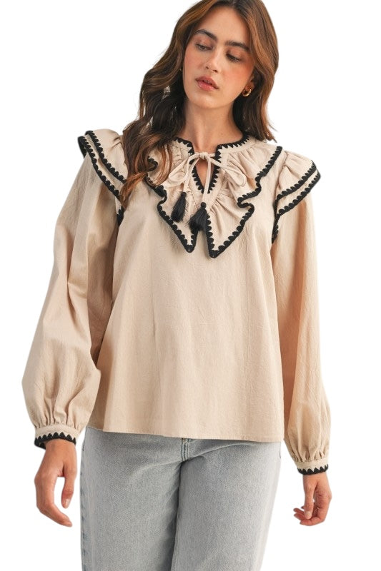 Hemstitch Double Ruffle Top