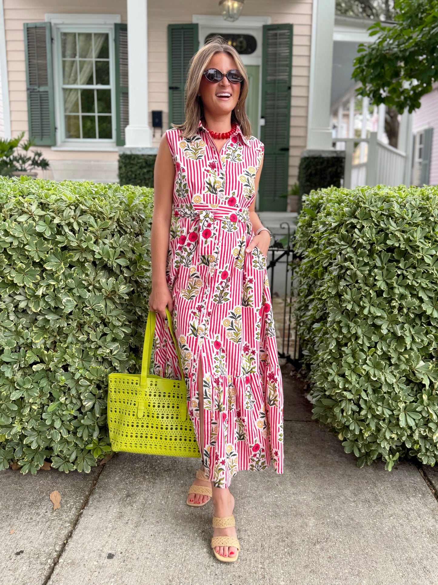 Willow Sleeveless Collared Maxi in Red Floral Stripe