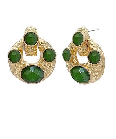 Gold Gemstone Door-Knocker Earring- 2 Colors