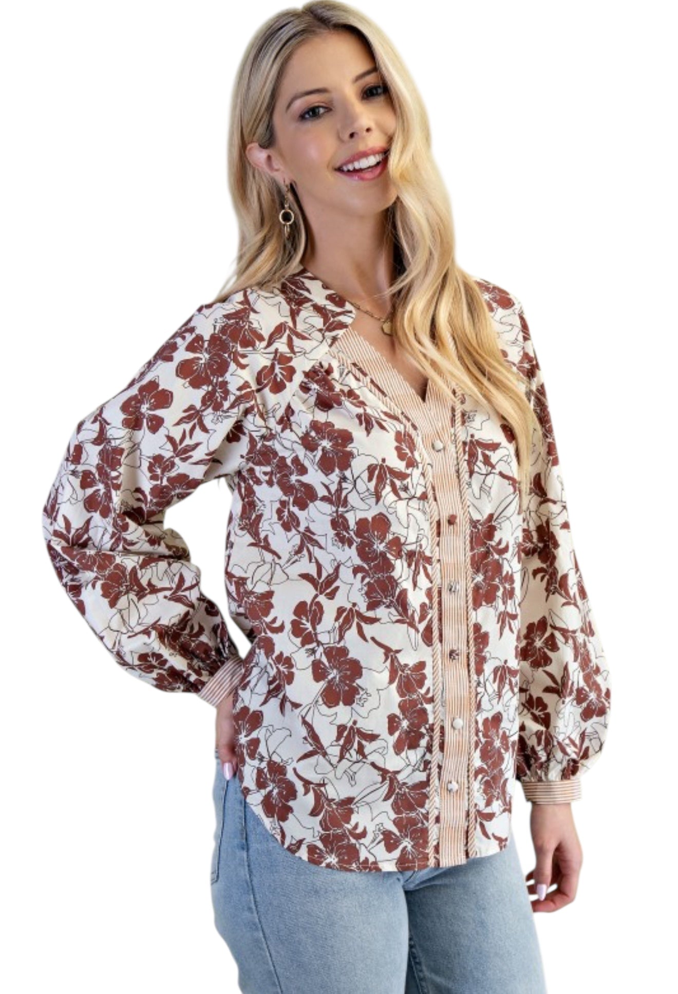 Abstract Floral Poplin Blouse - 2 Colors