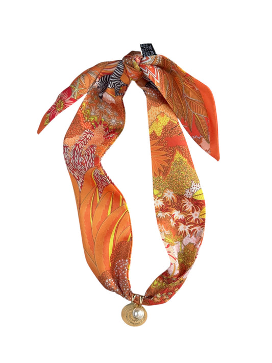 Orange Safari Scarf Necklace W/ Serenity Prayer & Pearl Charm