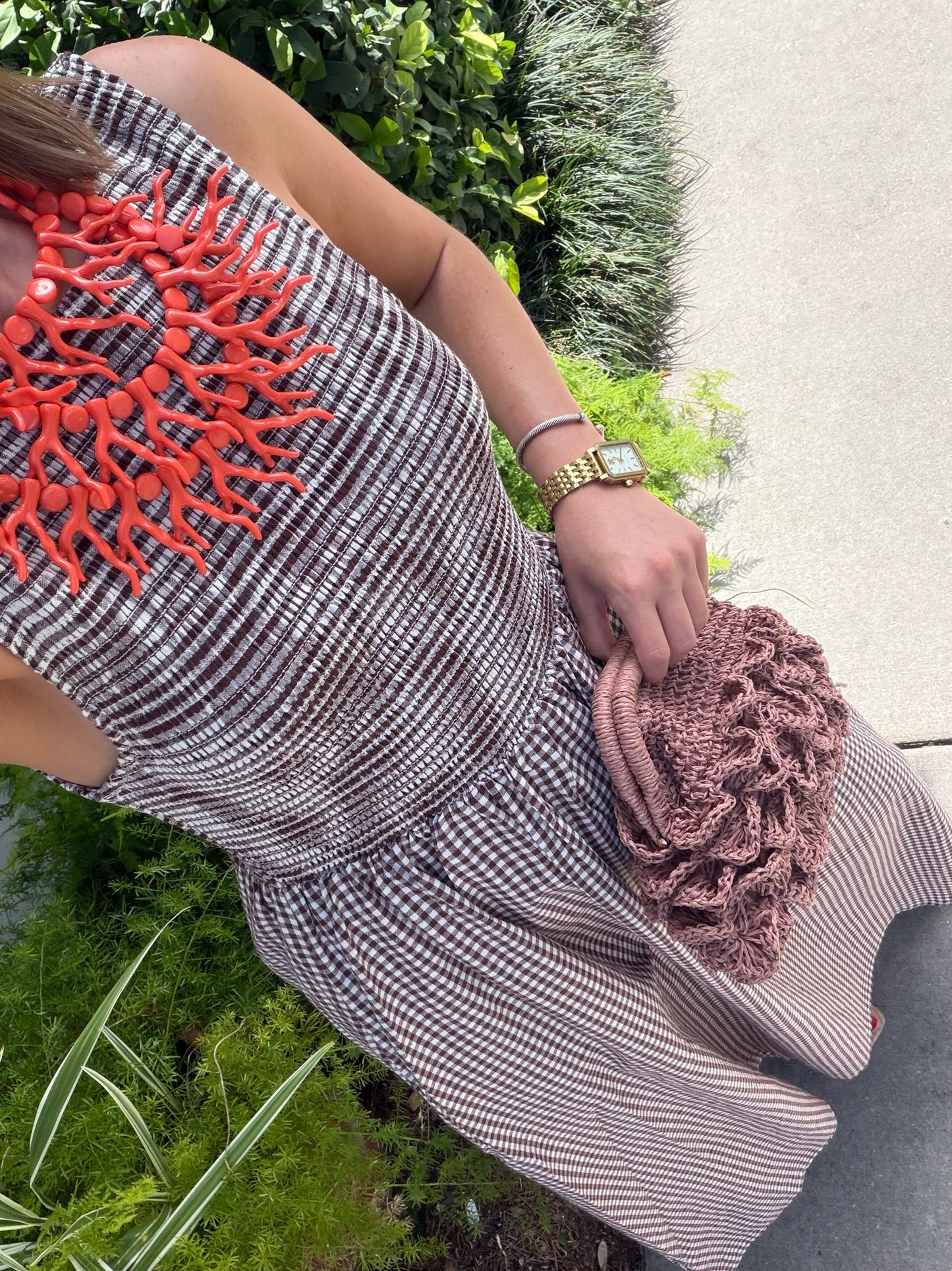 Chocolate Gingham Smocked Midi