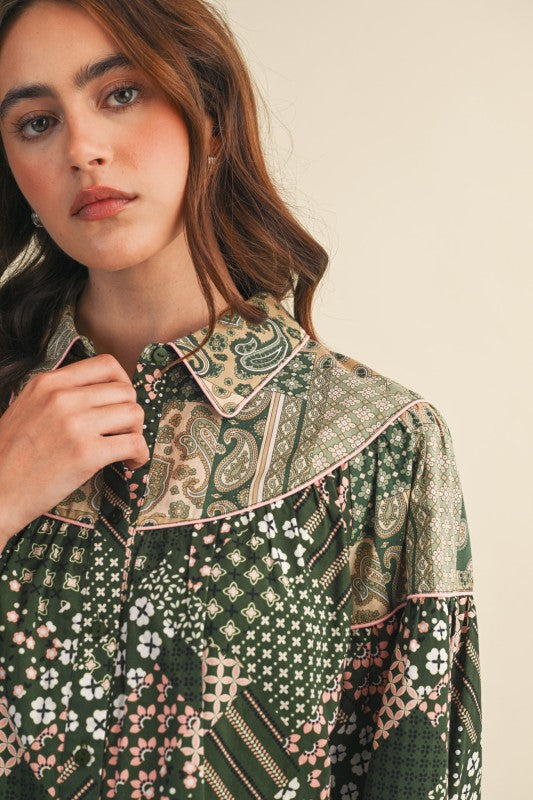 Olive Patchwork Blouse