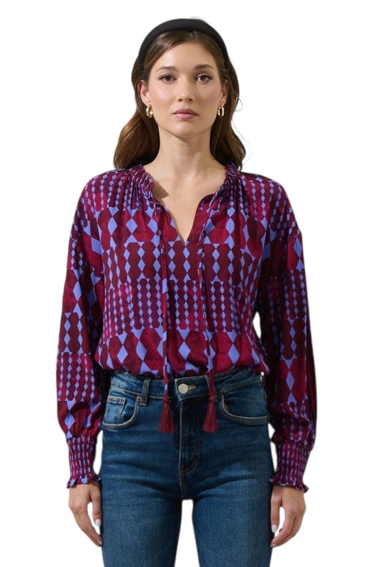 Merlot & Blue Abstract Top