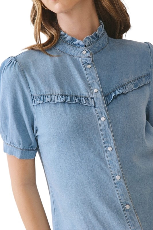 Denim Ruffle Detail Top
