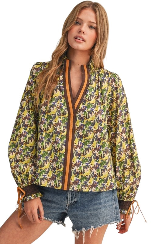 Center Band Festive Florals Top - 2 Colors