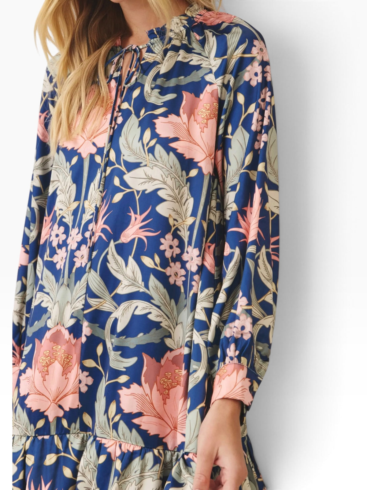 Navy & Coral Lotus Midi